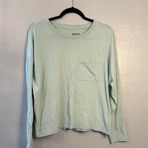 PACT women’s long sleeve front pocket Tee. Size extra large. Mint green.